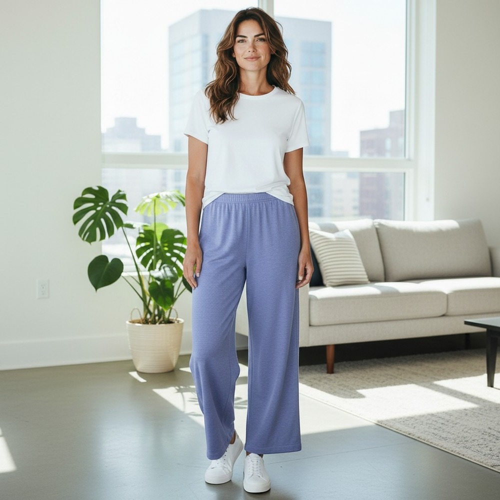 Alfred Dunner Pants Wms 18 Violet Elastic Waist Wide Leg Classic Fit Lounge New